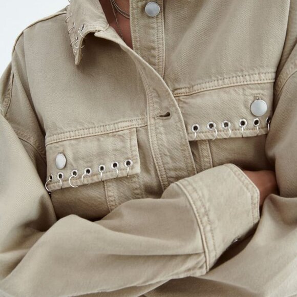 Zara Tan Jean Jacket Cropped Casual Style - Picture 7 of 7